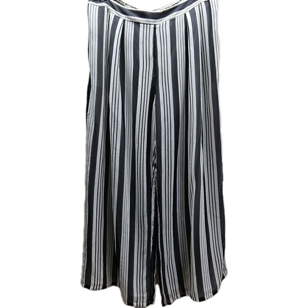Zimmermann Anthropologie Womens Pants L Black Stripe Wide Leg Pull on Sheer Silk